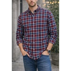 Old Navy Mens Classic Preppy Slim Fit Plaid Shirt Built In Flex Stretch Medium